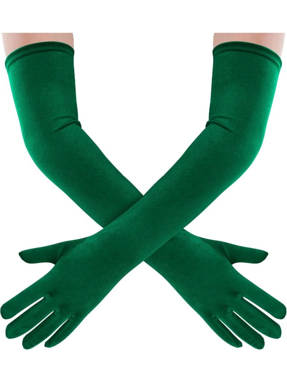 Women's Green Long Velvet Elbow Length 1920s Flapper Full-finger Opera Gloves